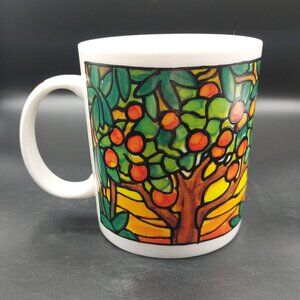 Rare Louis C. Tiffany Stained Glass Inspired Museum Mug Orange Tree Artistic EUC